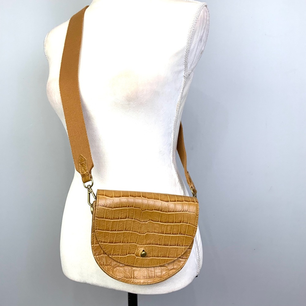 Madewell Small Richmond Saddle Bag Croc Embossed Leather Tan Crossbody Purse